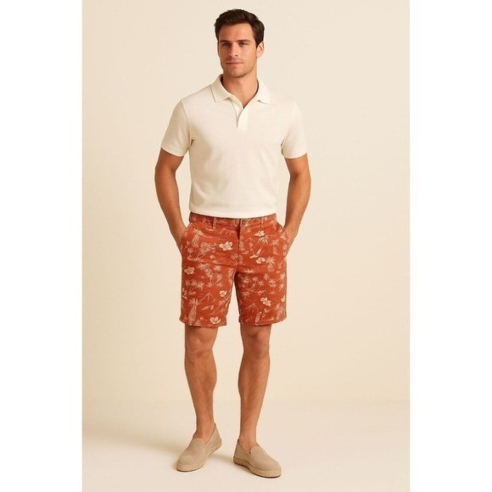 JACHS NY Island Print Shorts Men 34 (38 Waist) Red Stretch Resort NWT Resortwear